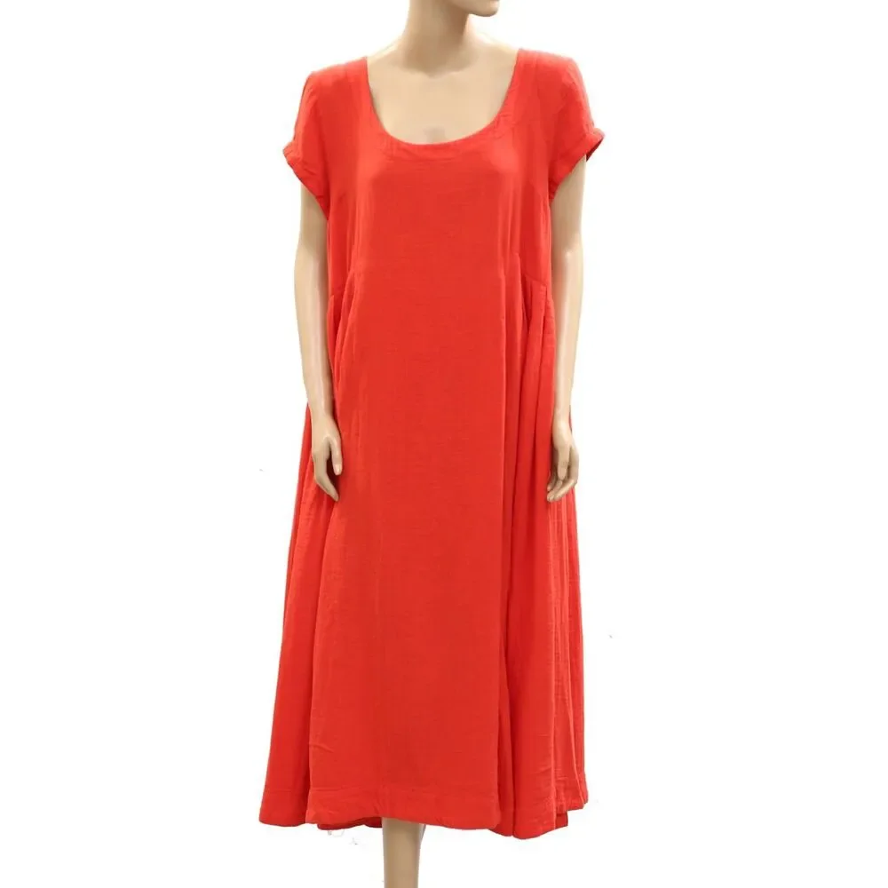 Free People Free-Est Blaine Midi Dress Cap Sleeve Fiery Red Scoop Neck S 287485